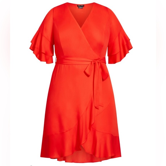 NWT CITY CHIC Isabella Dress - tigerlily orange/red  *NWT* - Picture 1 of 7